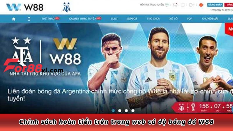 Chính sách hoàn tiền trên trang web cá độ bóng đá W88